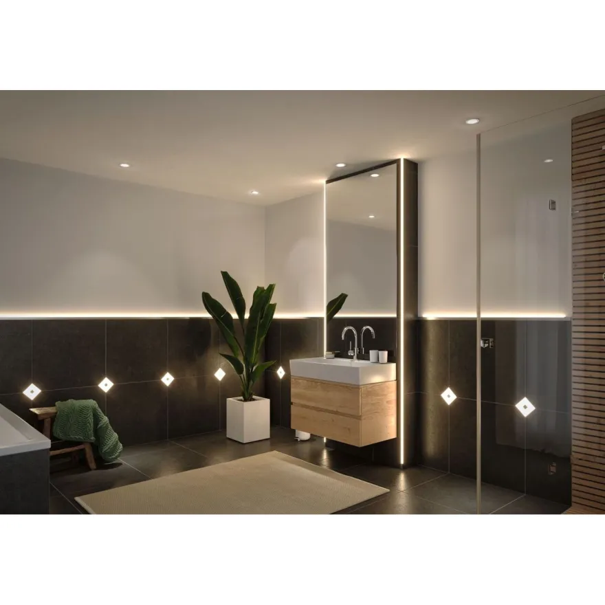 Upotettava LED-seinävalaisin Paulmann LumiTiles, IP44, 10x10cm, 2700K, himmennettävä, valkoinen