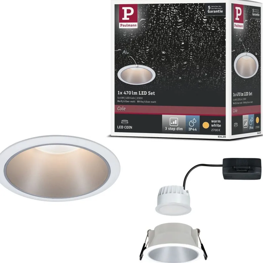 Upotettava LED-valaisin Paulmann Cole Coin, IP44, Ø88mm, 6W, 470lm, 2700K, himmennettävä, eri värejä