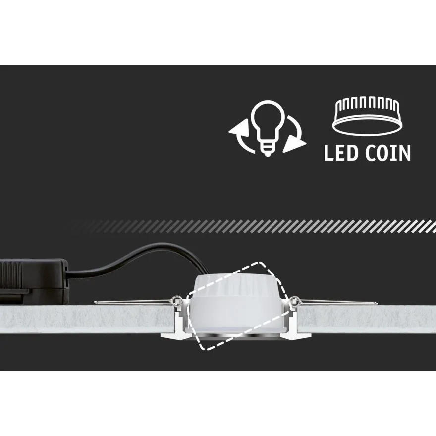 Upotettava LED-valaisin Paulmann Cole Coin, IP44, Ø88mm, 6W, 470lm, 2700K, himmennettävä, eri värejä