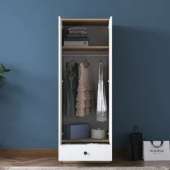 Vaatekaappi Linento Furniture BA118 2418, 60cm, valkoinen/pähkinä