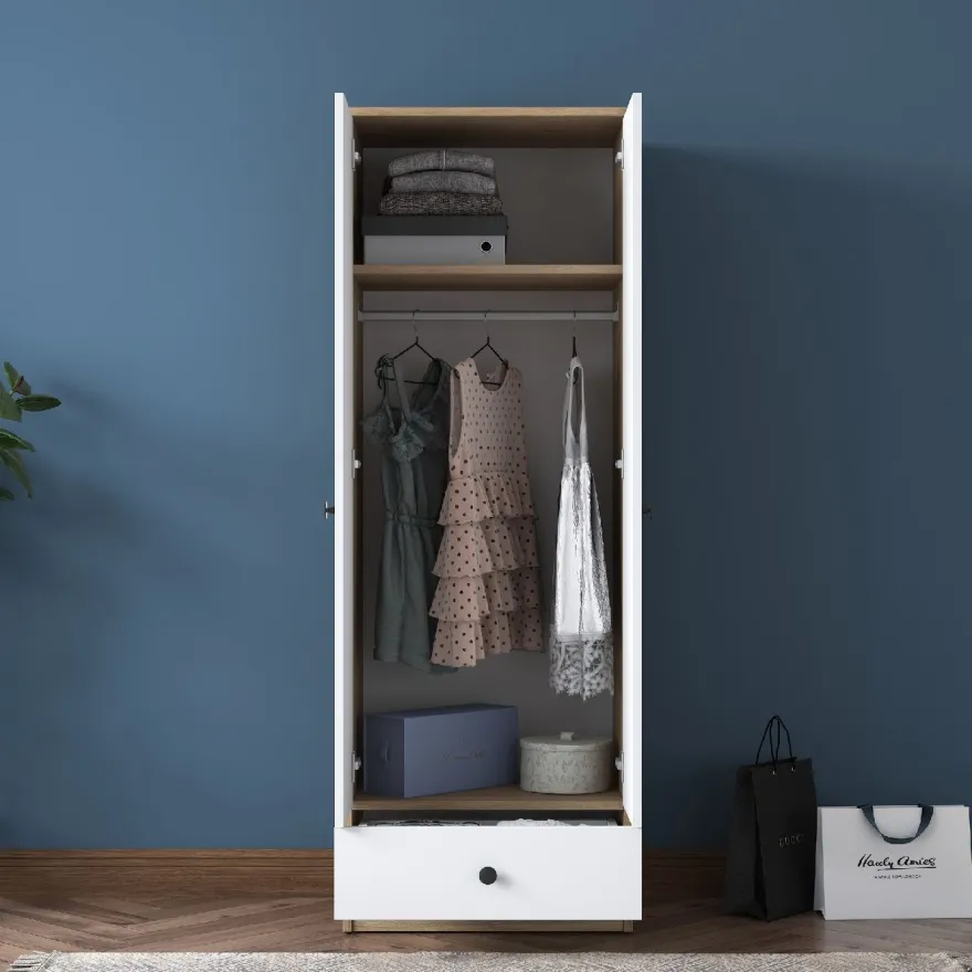 Vaatekaappi Linento Furniture BA118 2418, 60cm, valkoinen/pähkinä