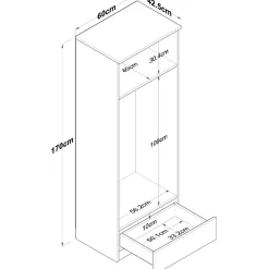 Vaatekaappi Linento Furniture BA118 2418, 60cm, valkoinen/pähkinä