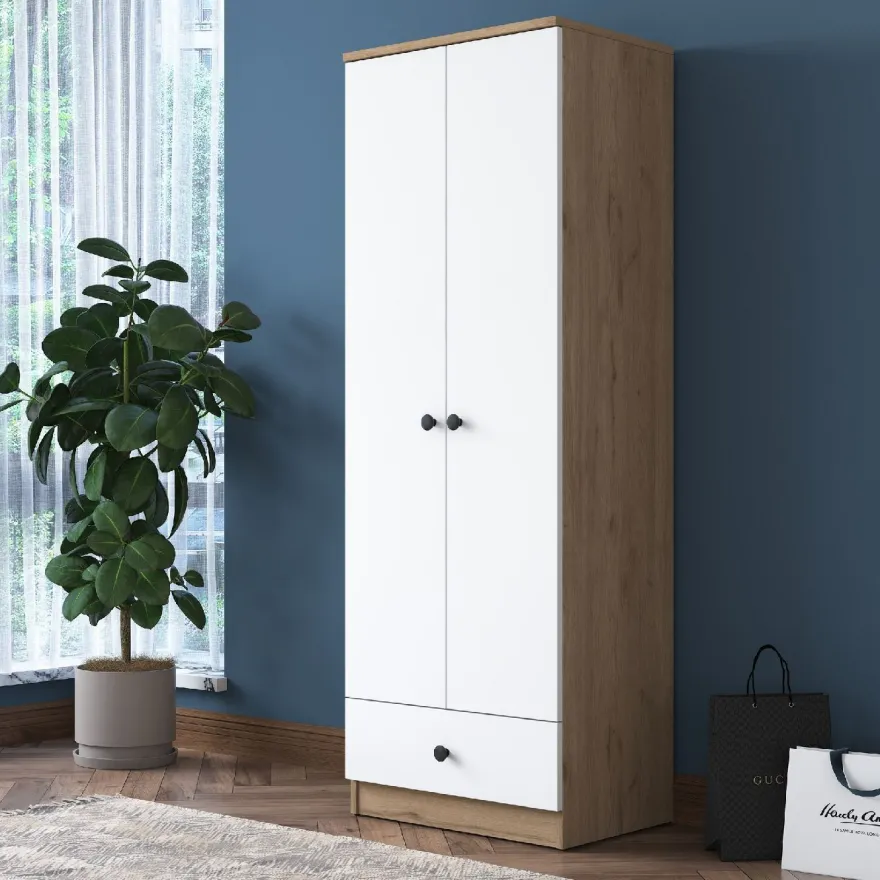 Vaatekaappi Linento Furniture BA118 2418, 60cm, valkoinen/pähkinä