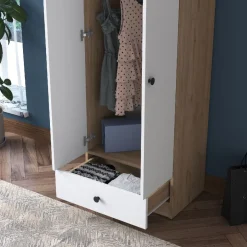 Vaatekaappi Linento Furniture BA118 2418, 60cm, valkoinen/pähkinä
