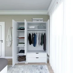 Vaatekaappi Linento Furniture Duru, 130x183cm, valkoinen