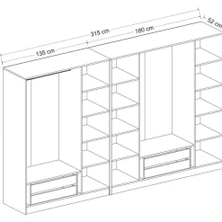 Vaatekaappi Linento Furniture Kale Mebran 4013 190x315cm valkoinen