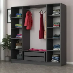 Vaatekaappi Linento Furniture Kale 6090 210x180cm antrasiitti/musta