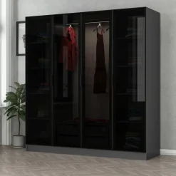 Vaatekaappi Linento Furniture Kale 6090 210x180cm antrasiitti/musta