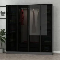 Vaatekaappi Linento Furniture Kale 6090 210x180cm antrasiitti/musta