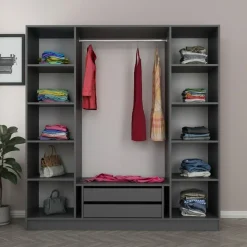 Vaatekaappi Linento Furniture Kale 6090 210x180cm antrasiitti/musta