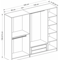 Vaatekaappi Linento Furniture Kale 8392 190x225cm valkoinen