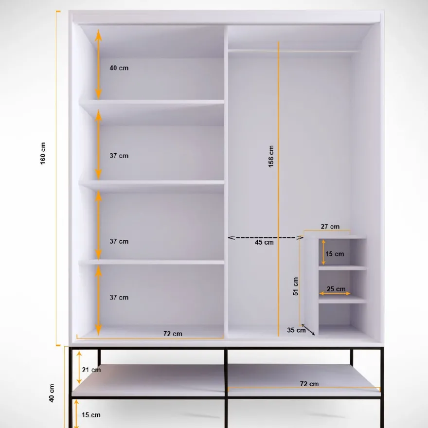 Vaatekaappi liukuovilla Linento Furniture Martin, 150cm, valkoinen marmori/kulta