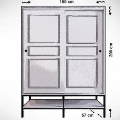 Vaatekaappi liukuovilla Linento Furniture Martin, 150cm, valkoinen marmori/kulta