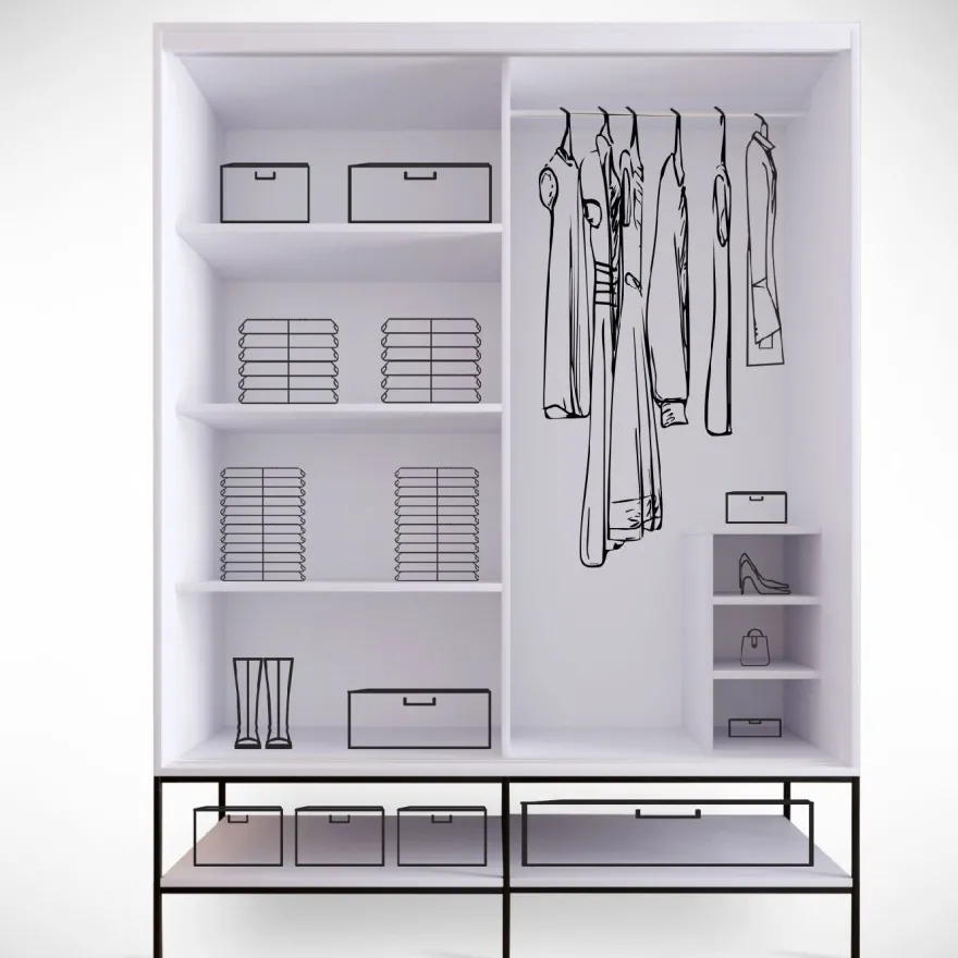 Vaatekaappi liukuovilla Linento Furniture Martin, 150cm, valkoinen marmori/kulta