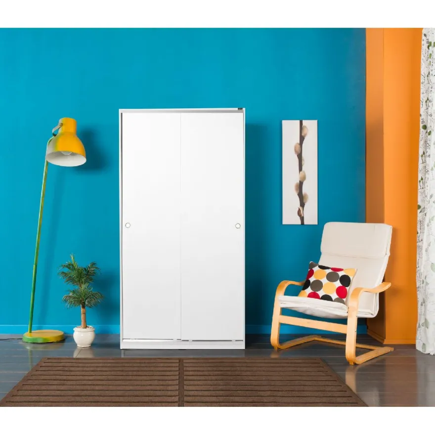 Vaatekaappi liukuovilla Linento Furniture SWD-436-BB-2, 94cm, valkoinen