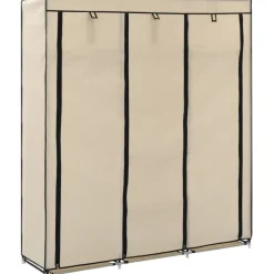 Vaatekaappi lokeroilla ja tangoilla, kangas 150cm, kerma
