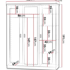 Vaatekaappi Nomla TADEUSZ 15, saranaovet, peili, 135x191cm, ruskea