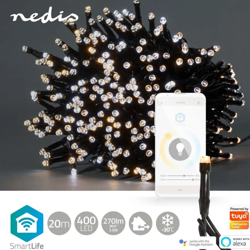 Valoketju Nedis SmartLife Wifi LED, 20m, 400-lamppua, lämmin-/kylmävalkoinen