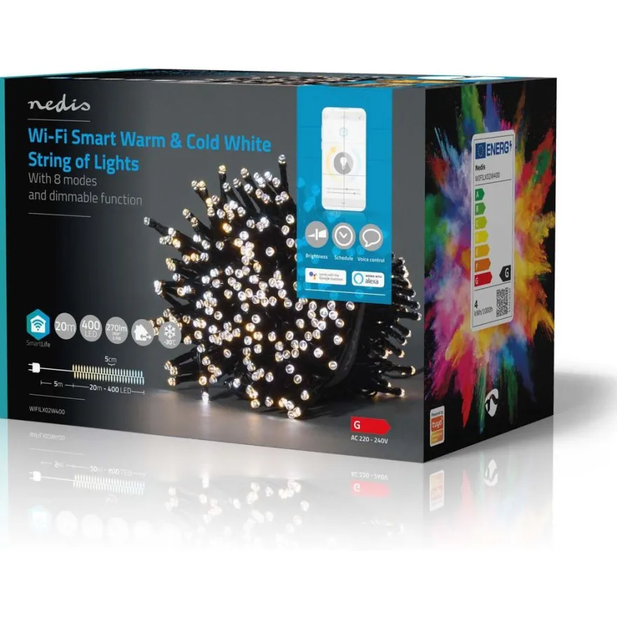 Valoketju Nedis SmartLife Wifi LED, 20m, 400-lamppua, lämmin-/kylmävalkoinen