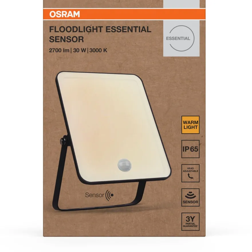 Valonheitin liiketunnistimella Osram Floodlight Essential musta, eri vaihtoehtoja