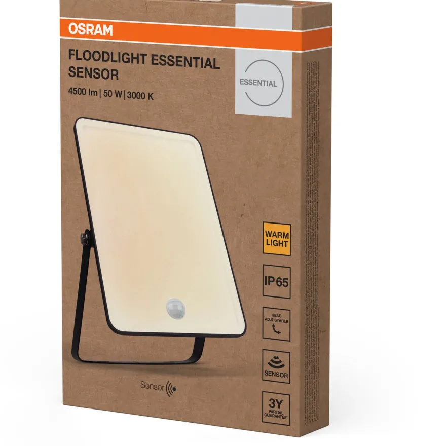 Valonheitin liiketunnistimella Osram Floodlight Essential musta, eri vaihtoehtoja