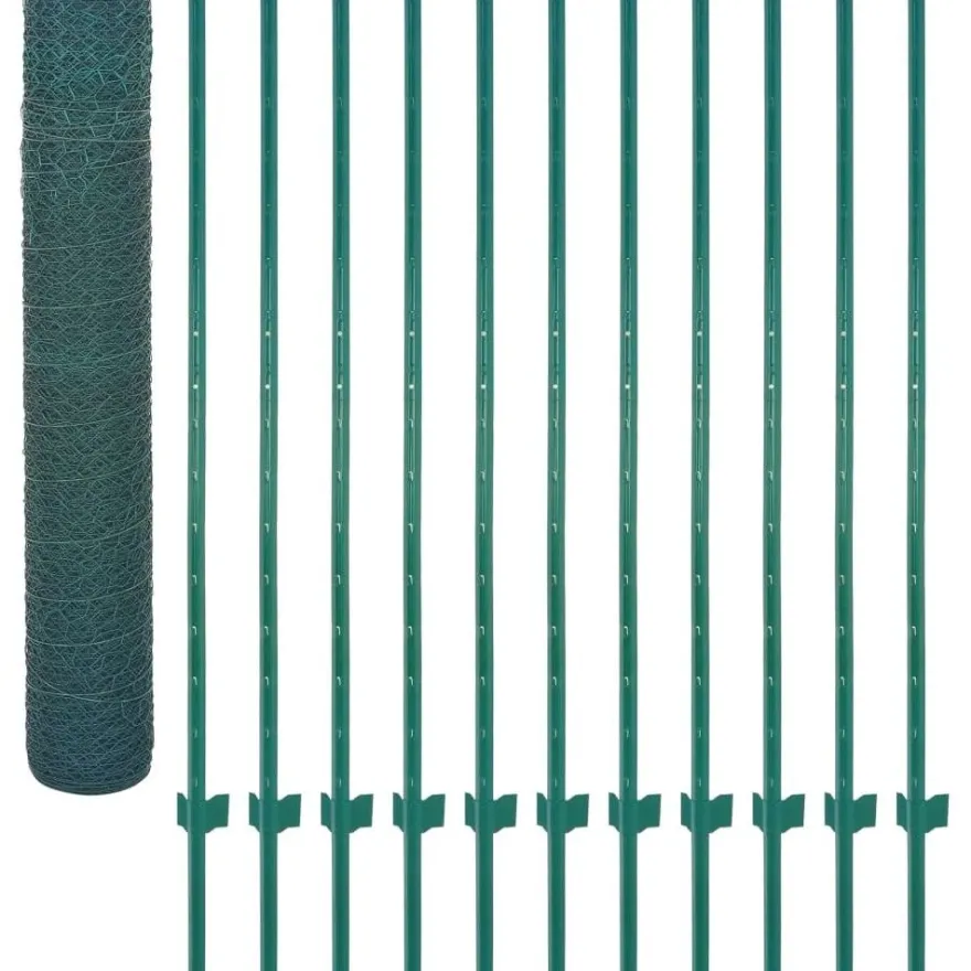Verkkoaita tolpilla, teräs, 25x1.5m, silmäkoko 50mm, vihreä