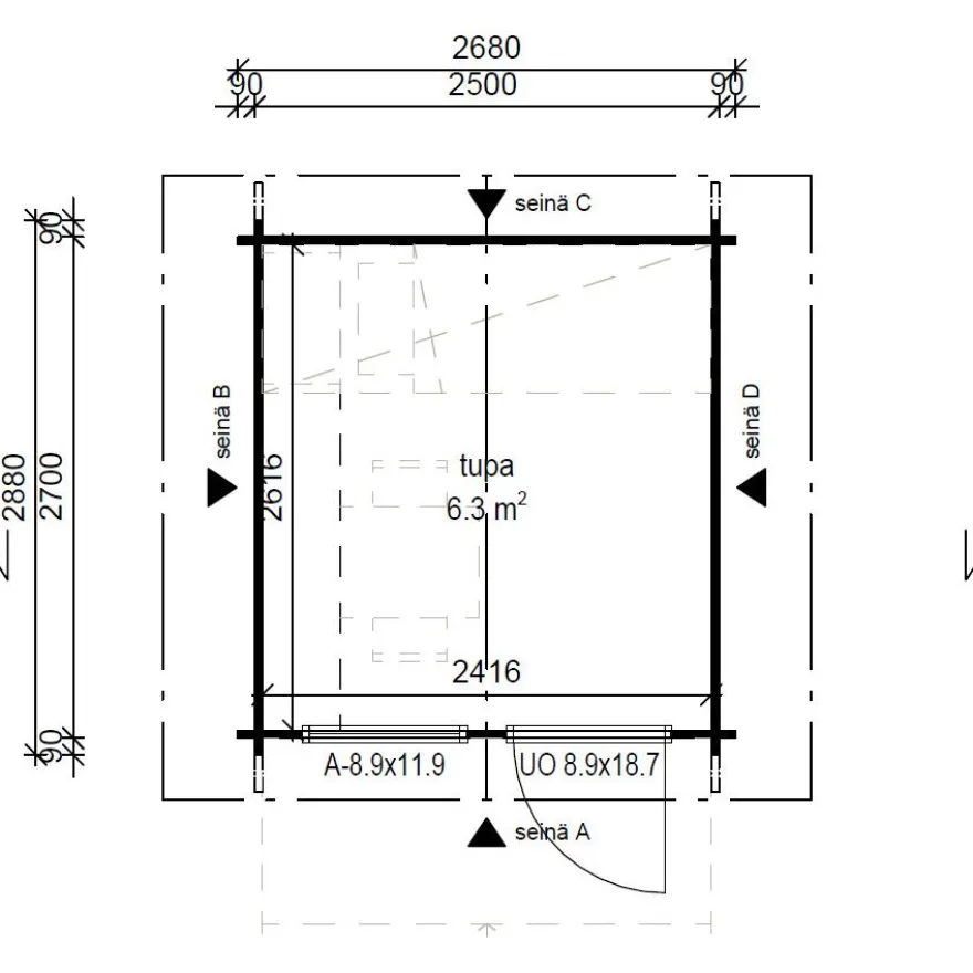 Vierasmaja LP Garden V-S, 7m², harjakatto