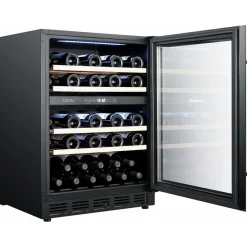 Viinikaappi Cavin Arctic Collection 60D Fullglass, 59.5cm, 2 lämpötila-aluetta, integroitava, musta
