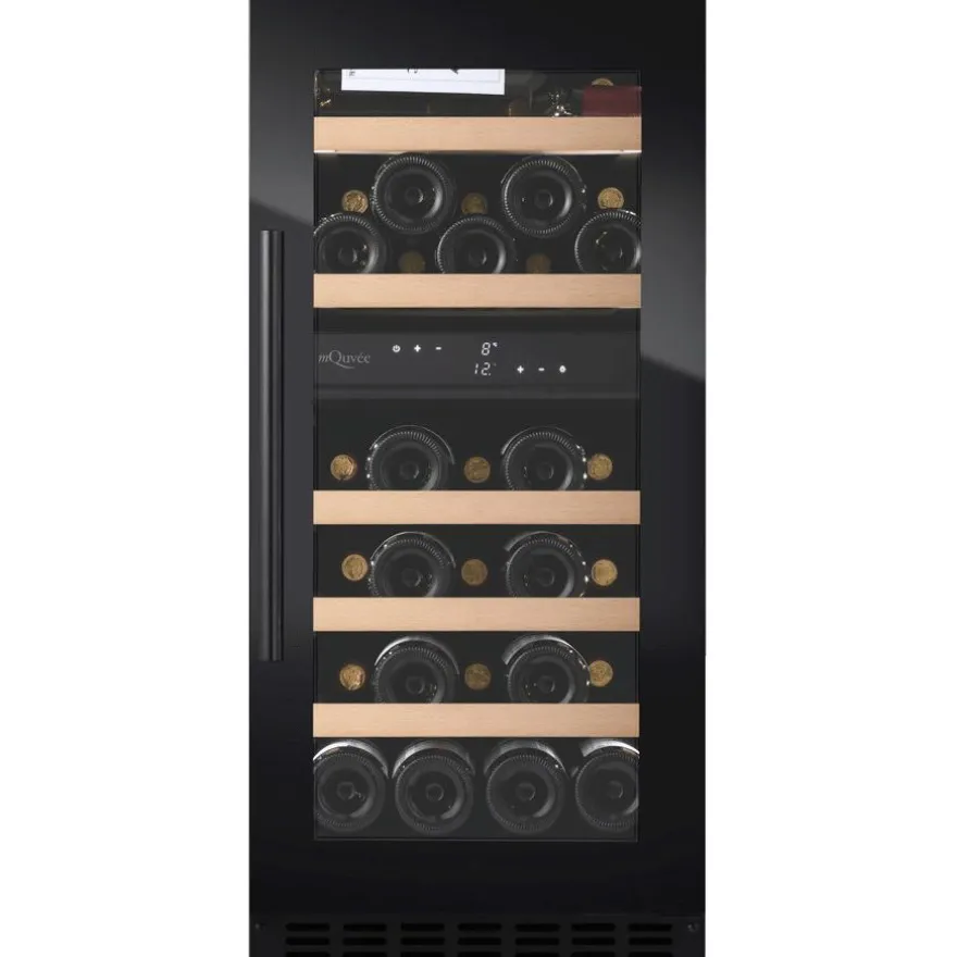 Viinikaappi mQuvée WineCave 800 40D Fullglass WCD40FGB-800, 39.5cm, 2 lämpötila-aluetta, integroitava, musta