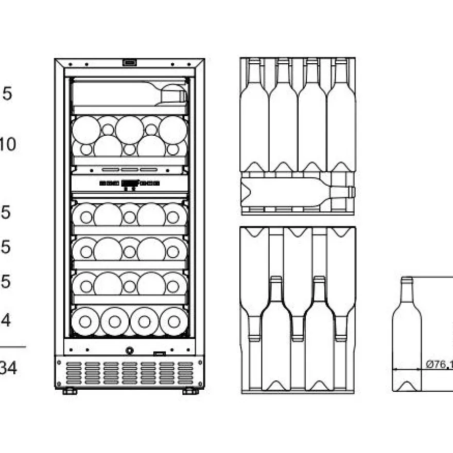 Viinikaappi mQuvée WineCave 800 40D Fullglass WCD40FGB-800, 39.5cm, 2 lämpötila-aluetta, integroitava, musta