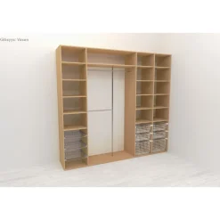 Walk-in closet 260 cm Mirror Line, 2100/2400x2600x510 mm, tammi