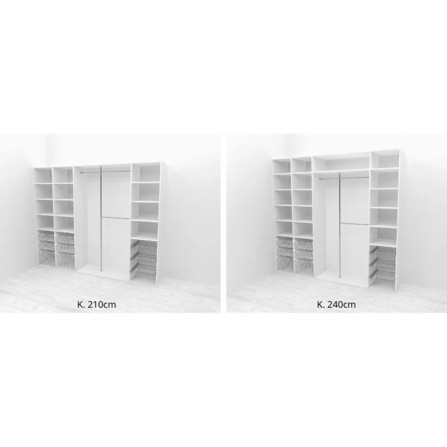 Walk-in closet 260 cm Mirror Line, 2100/2400x2600x510 mm, tammi