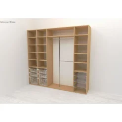Walk-in closet 260 cm Mirror Line, 2100/2400x2600x510 mm, tammi